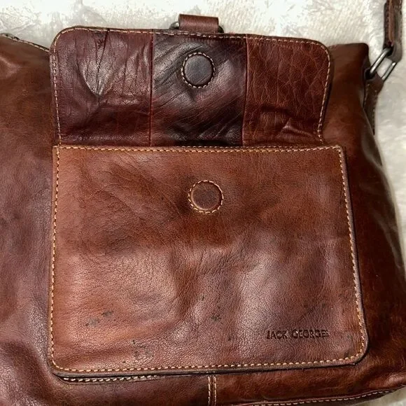 Rare Jack Georges Medium Brown Genuine Leather Vintage Messenger Crossbody Bag